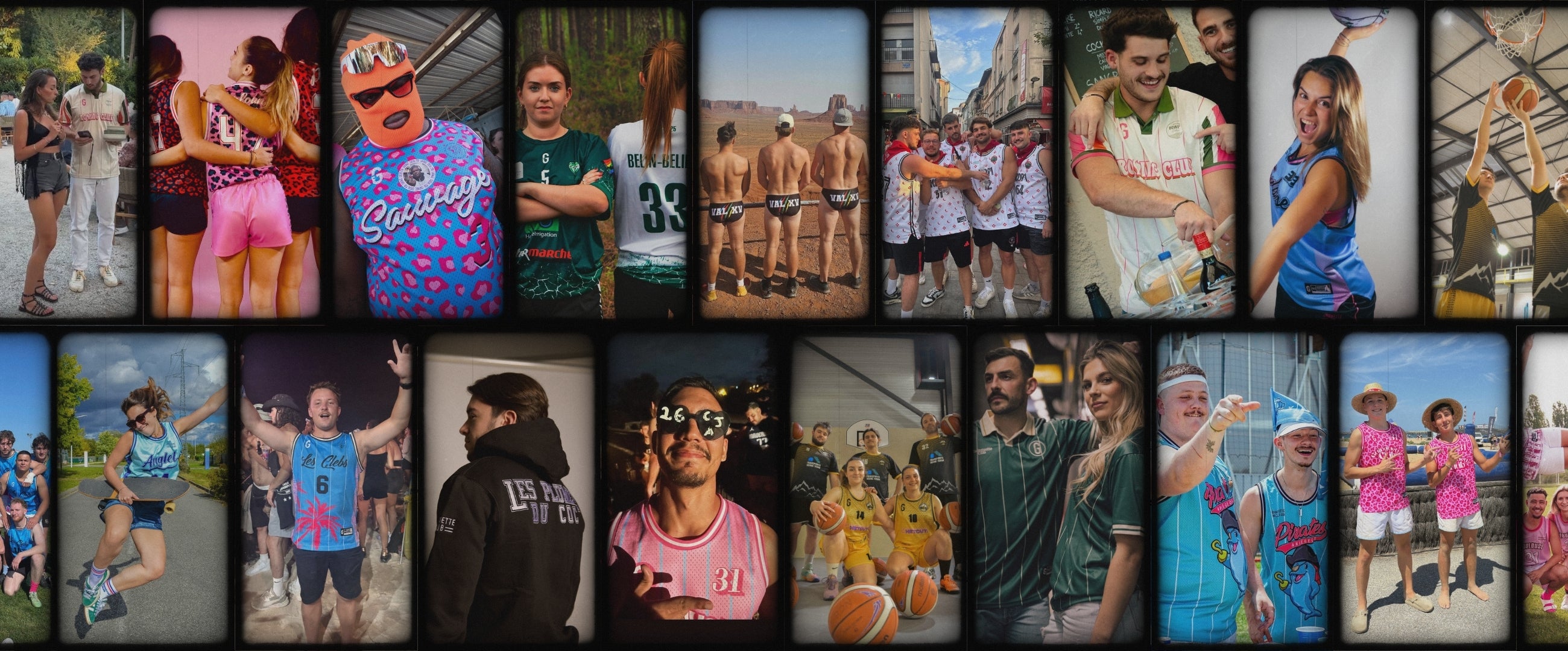 Collage de clients portant des maillots de sport personnalisés Guinguette Club