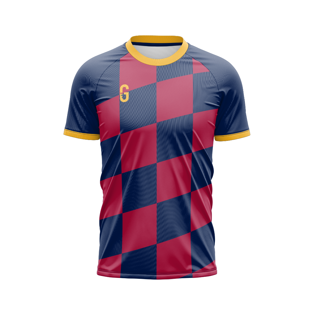 Maillot de sport personnalisé modèle Racecore - design damier rouge et bleu
