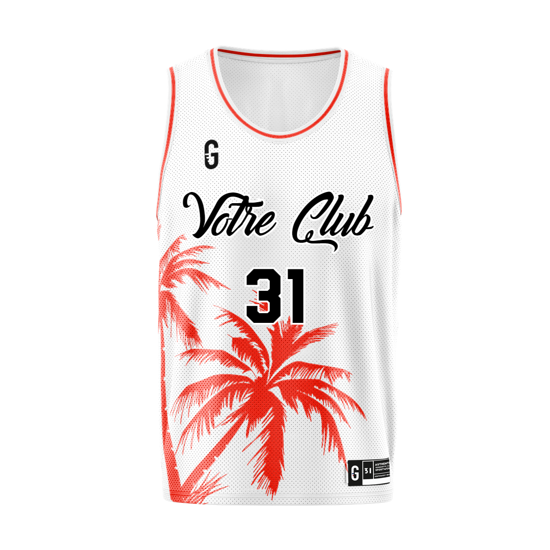 Maillot personnalisé modèle Summer Vibes - design palmier et plage