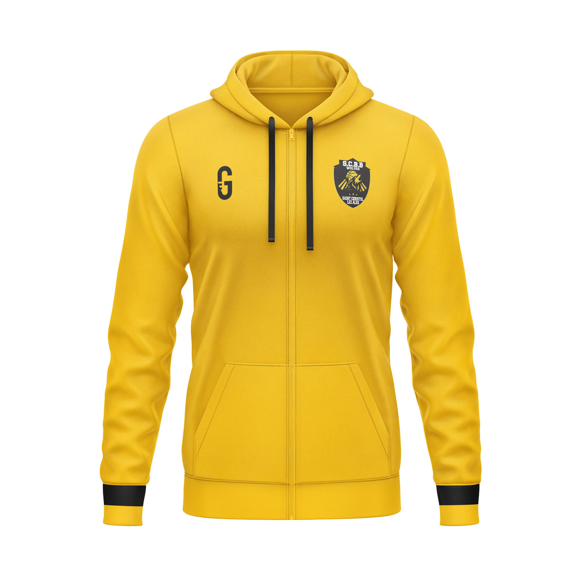 Veste zippée à capuche jaune | SCBB Wolves