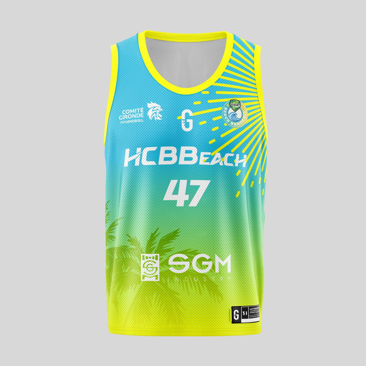Maillot de basket bleu et jaune | HCB Beach