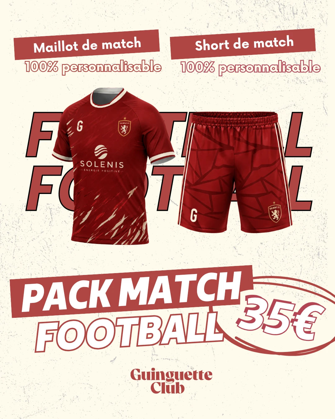 Pack Match Football : maillot de match et short de match personnalisables, 35 € le pack