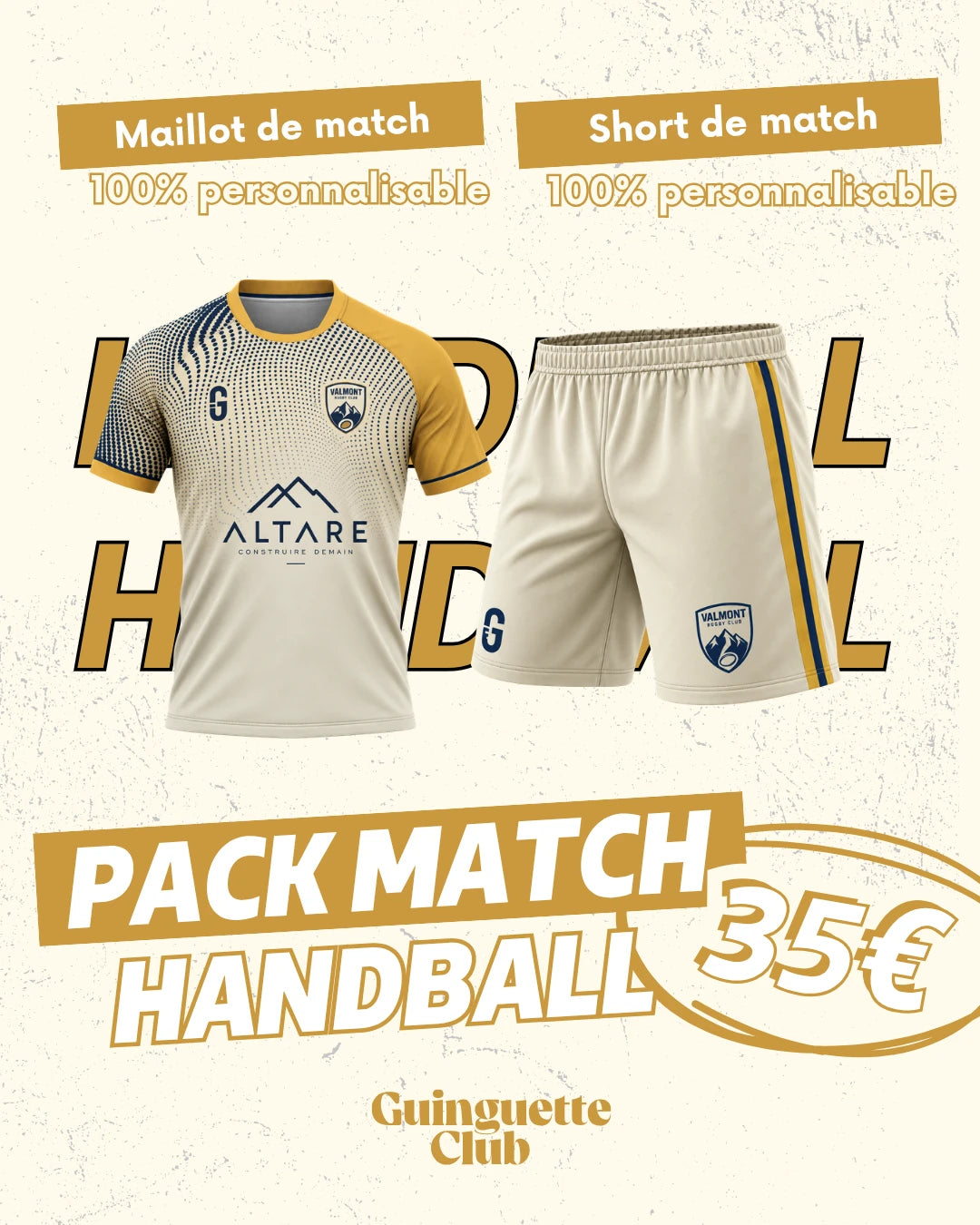 Pack Match Handball : maillot de match et short de match personnalisables, 35 € le pack