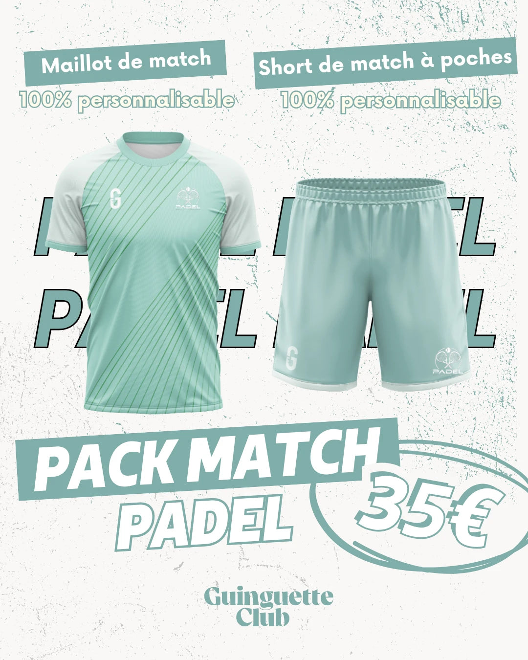 Pack Match Padel : maillot de match et short de match personnalisables, 35 € le pack